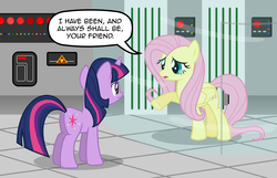 Size: 4664x3000 | Tagged: safe, artist:jackofmosttrades, fluttershy, twilight sparkle, g4, crossover, high res, i have been and always shall be your friend, sad, speech bubble, star trek, star trek ii: the wrath of khan