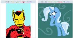 Size: 526x276 | Tagged: safe, trixie, g4, exploitable meme, iron man, juxtaposition, juxtaposition win, meme