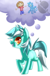 Size: 669x1000 | Tagged: safe, artist:lunchwere, lyra heartstrings, human, unicorn, g4, female, mare, simple background, solo, thought bubble, transparent background