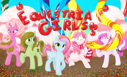 Size: 1024x626 | Tagged: safe, artist:balderdash999, oc, oc only, oc:candy cane, oc:dolly, oc:snow crystal, california gurls, candy, equestria girls (song), hilarious in hindsight, katy perry, song reference
