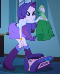 Size: 517x639 | Tagged: safe, screencap, rarity, equestria girls, g4, my little pony equestria girls, clothes, disguise, dressup, female, solo, tara strong, voice actor joke