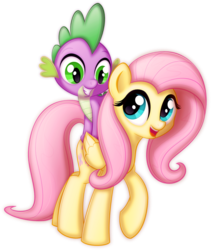 Size: 699x830 | Tagged: safe, artist:ctb-36, fluttershy, spike, dragon, pegasus, pony, g4, cute, dragons riding ponies, duo, female, happy, looking at each other, male, mare, riding, ship:flutterspike, shipping, smiling, spike riding fluttershy, spikelove, straight