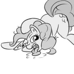 Size: 1000x1000 | Tagged: safe, artist:khorme, pinkie pie, g4, dead, derp, drool, face down ass up, female, messy mane, open mouth, solo, tongue out