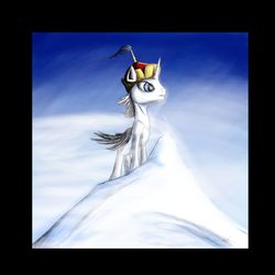 Size: 2520x2520 | Tagged: safe, artist:aaronmk, alicorn, pony, hat, mountaintop, sky, solo, tengri, tengriism, turkic