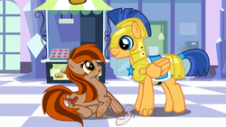 Size: 1024x576 | Tagged: safe, artist:pinay4life001, flash sentry, oc, g4, canon x oc, canterlot, hot chocolate, royal guard