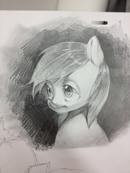 Size: 960x1280 | Tagged: safe, artist:aruurara, rainbow dash, g4, female, grayscale, solo, traditional art