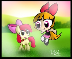 Size: 710x586 | Tagged: safe, artist:neoncabaret, apple bloom, g4, blossom (powerpuff girls), crossover, the powerpuff girls