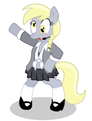 Size: 650x850 | Tagged: safe, artist:shutterflye, derpy hooves, pony, g4, ...baby one more time, bipedal, blushing, britney spears, clothes, female, mary janes, parody, schoolgirl, solo, song reference
