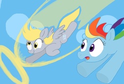 Size: 880x600 | Tagged: safe, artist:shutterflye, derpy hooves, rainbow dash, pegasus, pony, g4, female, mare, sonic rainboom