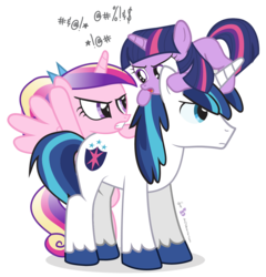 Size: 1250x1300 | Tagged: safe, artist:dm29, princess cadance, shining armor, twilight sparkle, g4, censored vulgarity, filly, grawlixes, possessive, simple background, transparent background, trio