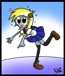 Size: 1275x1498 | Tagged: safe, artist:neoncabaret, derpy hooves, human, g4, clothes, female, humanized, muffin, skinny, solo, thin