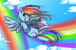 Size: 1972x1309 | Tagged: safe, artist:teamoon-the-treemoon, rainbow dash, g4, female, flying, rainbow, solo