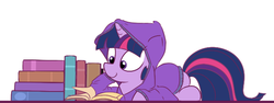 Size: 617x233 | Tagged: safe, artist:lance, twilight sparkle, ambiguous race, pony, g4, book, clothes, cute, female, hoodie, smiling, solo