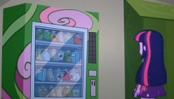 Size: 688x391 | Tagged: safe, sweetie belle, twilight sparkle, equestria girls, g4, my little pony equestria girls, female, solo, vending machine