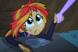 Size: 1019x679 | Tagged: safe, screencap, sunset shimmer, twilight sparkle, equestria girls, g4, my little pony equestria girls, begging, clothes, crying, faic, forgiveness, jacket, leather jacket, low quality, messy hair, sunsad shimmer