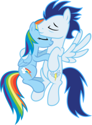 Size: 1009x1373 | Tagged: safe, artist:madzik0107, rainbow dash, soarin', g4, eyes closed, female, hug, male, ship:soarindash, shipping, smiling, straight