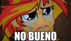 Size: 1163x678 | Tagged: safe, sunset shimmer, equestria girls, g4, my little pony equestria girls, female, image macro, sad, solo, spanish, sunsad shimmer