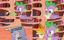 Size: 1200x755 | Tagged: safe, spike, sweetie belle, g4, exploitable meme, golden oaks library, letter to spike