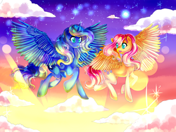 Size: 2000x1500 | Tagged: safe, artist:aquagalaxy, artist:missyasylum, fluttershy, princess luna, butterfly, g4