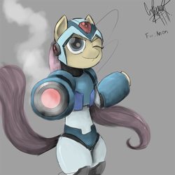 Size: 800x800 | Tagged: safe, artist:bigfriendlyninja, fluttershy, g4, crossover, drawthread, female, mega man (series), megaman x, megamare, solo, wip