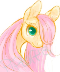 Size: 597x716 | Tagged: dead source, safe, artist:piptart, fluttershy, pony, g4, bust, female, hair over one eye, looking at you, portrait, simple background, solo, white background