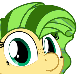 Size: 500x476 | Tagged: safe, oc, oc only, freckles, greeny mane, peeking, solo