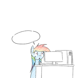 Size: 500x500 | Tagged: safe, artist:scherzo, rainbow dash, g4, computer, exploitable, female, solo, speech bubble, template