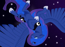 Size: 1024x745 | Tagged: safe, artist:roboponylove, princess luna, alicorn, pony, g4, falling, female, mare, night, paint tool sai, season two luna, solo, stars