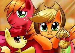 Size: 2400x1700 | Tagged: safe, artist:princesssilverglow, apple bloom, applejack, big macintosh, earth pony, pony, g4, apple siblings, family photo, male, stallion