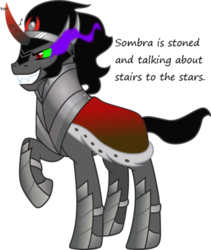 Size: 500x593 | Tagged: safe, artist:vaderpl, king sombra, pony, umbrum, unicorn, g4, glowing eyes, high, insane pony thread, male, simple background, solo, stairs, stallion, stars, stoner, that pony sure does love stairs, transparent background, tumblr, vector