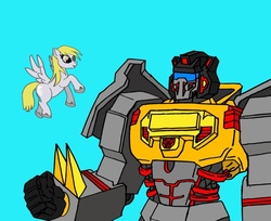 Size: 989x807 | Tagged: artist needed, safe, derpy hooves, pegasus, pony, g4, female, grimlock, mare, transformers