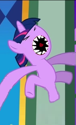 Size: 248x406 | Tagged: safe, edit, edited screencap, screencap, twilight sparkle, g4, the cutie mark chronicles, cropped, eyes closed, female, filly, filly twilight sparkle, nightmare fuel, open mouth, sharp teeth, solo, wat, younger