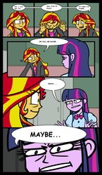 Size: 1021x1766 | Tagged: safe, artist:zicygomar, edit, sunset shimmer, twilight sparkle, equestria girls, g4, my little pony equestria girls, call me maybe, carly rae jepsen, comic, duo, song reference, speech bubble