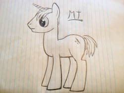 Size: 3264x2448 | Tagged: safe, artist:maxime12, oc, oc only, pony, unicorn, lined paper, male, monochrome, pencil drawing, solo, stallion, style-o, traditional art