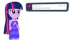 Size: 1280x720 | Tagged: safe, twilight sparkle, human, equestria girls, g4, amazing technicolor population, are equestrian girls human?, bra strap, covering, female, human-twilightsparkle, naked towel, pony coloring, solo, towel, tumblr