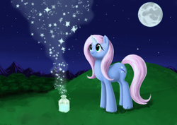 Size: 1500x1060 | Tagged: safe, artist:telanore, oc, oc only, magic, moon, night, solo, stars