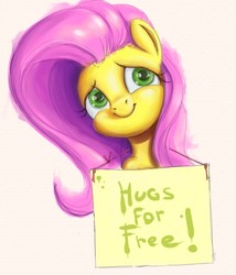 Size: 682x796 | Tagged: safe, artist:phoreen, fluttershy, g4, cute, female, hug, shyabetes, sign, solo, this will end in tears