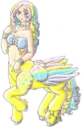 Size: 321x500 | Tagged: safe, artist:shadesofrain, ringlet, centaur, g1, belly button, female, pegataur, rainbow curl pony, solo, traditional art