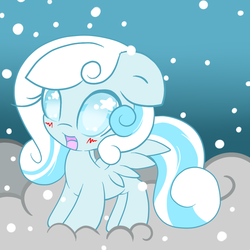Size: 1000x1000 | Tagged: safe, artist:snowflakestars, oc, oc only, oc:snowdrop, pony, blushing, snow, snowfall, solo