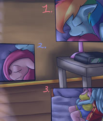 Size: 5340x6255 | Tagged: safe, artist:artsygum, pinkie pie, rainbow dash, anthro, comic:heart burn, g4, absurd resolution, comic, female, lesbian, ship:pinkiedash, shipping