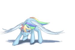 Size: 1200x800 | Tagged: safe, artist:thereturnofmuabo, rainbow dash, g4, action pose, female, glare, looking at you, smiling, smirk, solo, spread wings