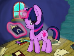 Size: 1024x768 | Tagged: safe, artist:frozenmaple, twilight sparkle, g4, book, female, filly, magic, solo