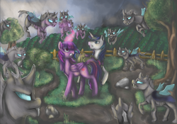 Size: 2337x1633 | Tagged: safe, artist:nati789, shining armor, twilight sparkle, alicorn, changeling, pony, g4, female, male, mare, palindrome get, stallion, twilight sparkle (alicorn)