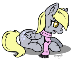 Size: 526x443 | Tagged: safe, artist:papercutpony, derpy hooves, pegasus, pony, g4, clothes, crying, female, mare, scarf, solo