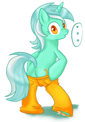 Size: 699x1000 | Tagged: safe, artist:sion, lyra heartstrings, pony, unicorn, g4, butt, clothes, female, mare, pants, pixiv, plot, simple background, solo, transparent background