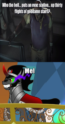 Size: 680x1298 | Tagged: safe, edit, edited screencap, screencap, king sombra, human, pony, unicorn, g4, the crystal empire, coach (l4d2), image macro, left 4 dead, left 4 dead 2, male, stairs, stallion, that pony sure does love stairs