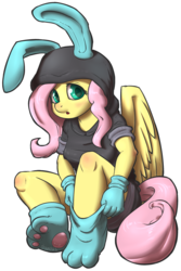Size: 1218x1820 | Tagged: safe, artist:draneas, fluttershy, pegasus, anthro, unguligrade anthro, g4, bunny ears, clothes, dangerous mission outfit, female, goggles, hoodie, simple background, solo, transparent background