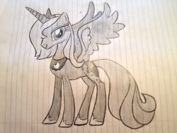 Size: 3264x2448 | Tagged: safe, artist:maxime12, princess luna, g4, female, lined paper, monochrome, s1 luna, solo, traditional art