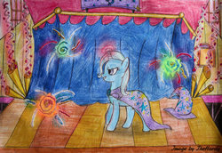 Size: 1024x703 | Tagged: safe, artist:thehardy, trixie, pony, unicorn, g4, female, fireworks, mare, solo, stage