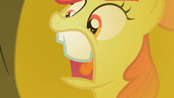 Size: 640x360 | Tagged: safe, screencap, apple bloom, g4, the cutie pox, bucktooth, faic, female, solo, teeth, tooth, wat, zecora's hut